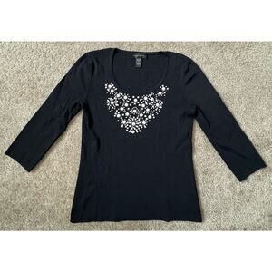 Cable & Gauge Embellished Blouse Party Long Sleeves Women Size Small Black